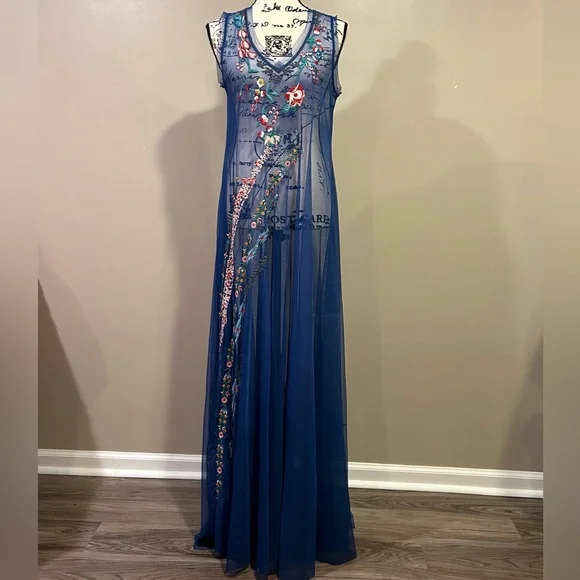 Johnny Was Johnny Was Mazzy Bias Slip Dress Blue Dream - Picture 10 of 16